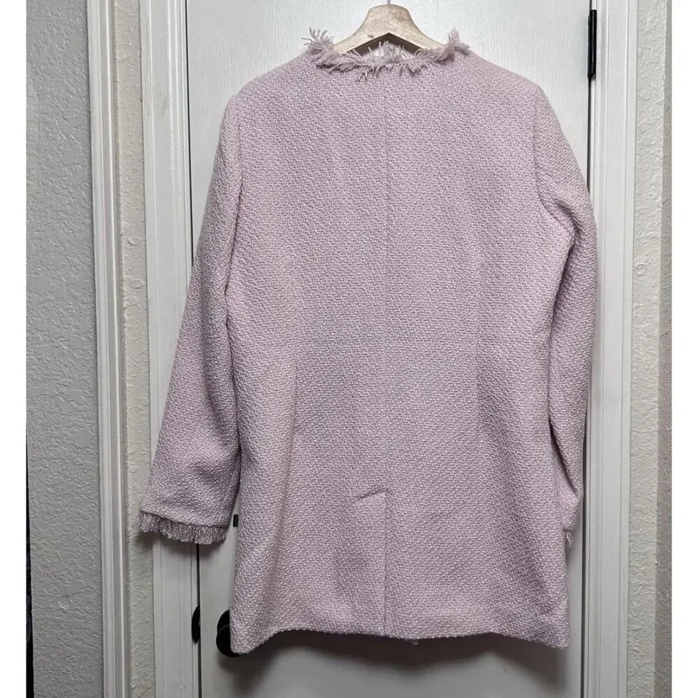 Venus Open Front Tweed Fringe Jacket, light pink Long size medium Size 8 Career - Picture 6 of 12